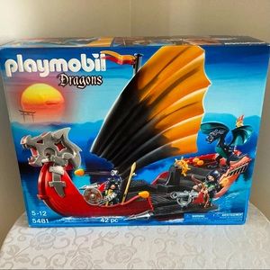 Retired Playmobil Dragons  #5481 Battle Ship W/Blue Dragon Floats On Water